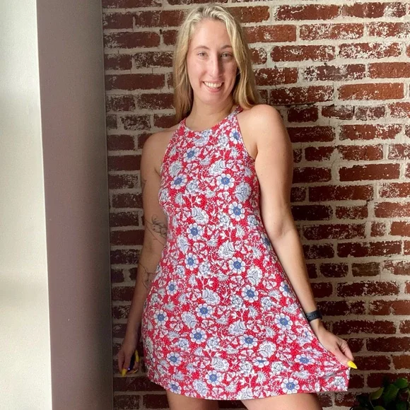 LOFT | Dresses | Loft Red And Blue Floral Midi Dress | Poshmark